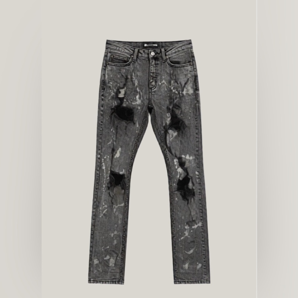 ReFuel Distressed Acid Wash Skinny Jeans - Gray Paint Splatter 30x32.5